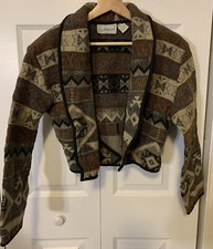 Vintage Flashback Womens Sz M Aztec Print Jacquard Cropped Shacket Coat