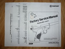Crosman Mark MK I 1 Mark MK II 2 Seal Kit  Factory Service Manual  Guide