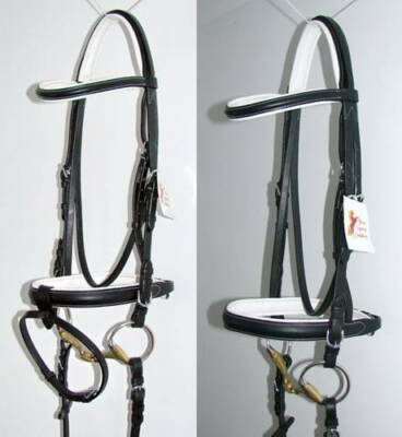 FSS Comfort Headpiece Padded Cavesson Bridle – Detachable Flash Converter, Dressage Style, Black Leather