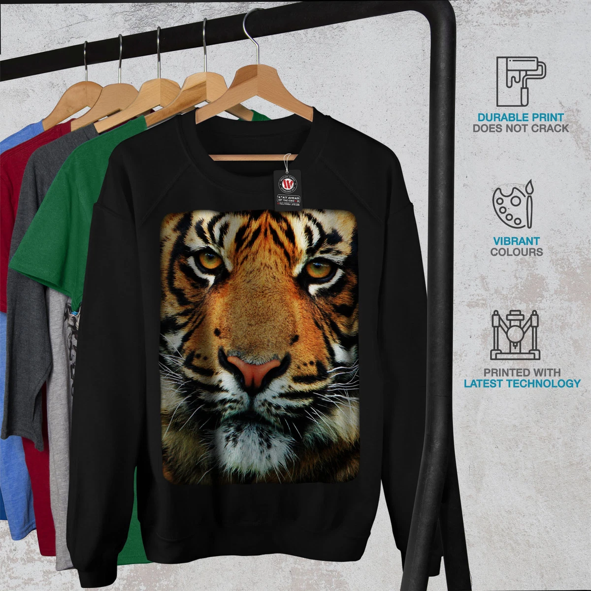 Wellcoda Tiger Face Nature Animal Womens Sweatshirt Wild Casual