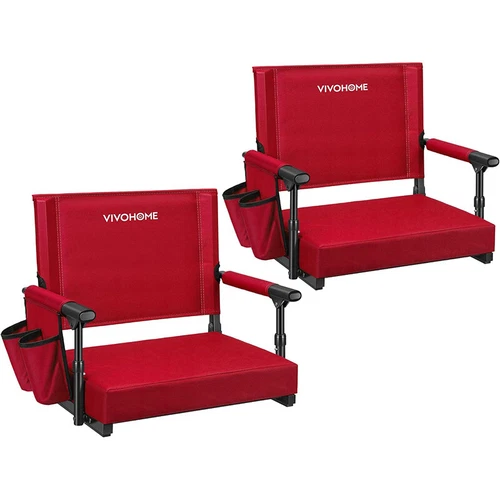 2 Pack Portable Stadium Seat Bleacher Chair Padded & Cup Holder Shoulder Strap