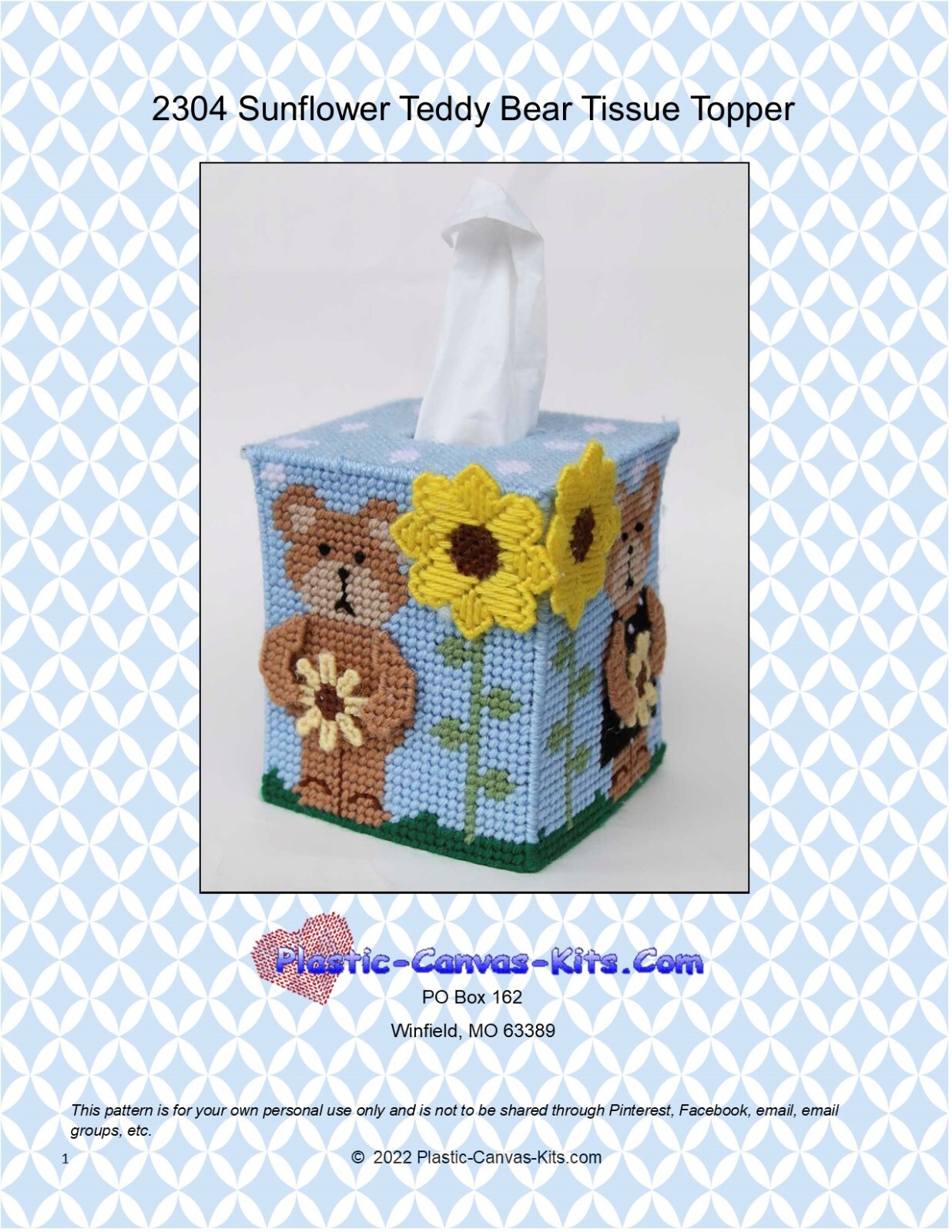 Sunflower Teddy Bear Tissue Topper-Plastic Canvas Pattern or Kit | eBay