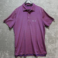 RALPH LAUREN RLX Shirt Men's Large Blue/Peach Striped Polo Golf