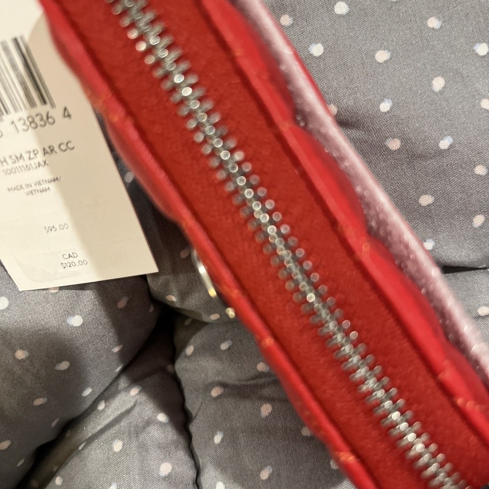 Coach CM505 Small Zip Around Card Case Sport Red Pillow Quilted Leather
