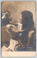 Woman Hugging Daughter Amor Materno Maternal Love Real Photo Postcard UNP RPPC