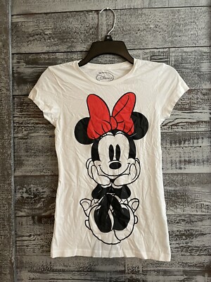 Disney Minnie Mouse White T Shirt 100% Cotton Women's Size Small