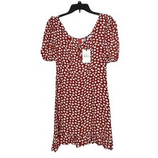 Faithful the Brand Red Ditzy Floral Puff Sleeve Ruffle Hem Mini Dress Size 2 New