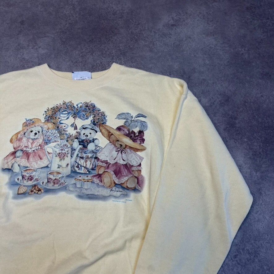 Lee Teddy Bear Sweatshirt Mens XL Graphic Football Jumper, Yellow image 2