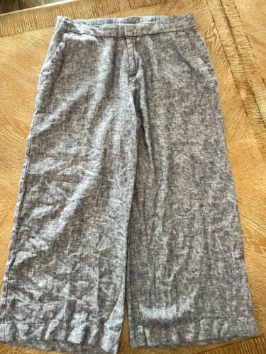 Old Navy Linen Blend Wide Leg Capri Pants Blue Elastic Waist 32” Inseam 22” Med