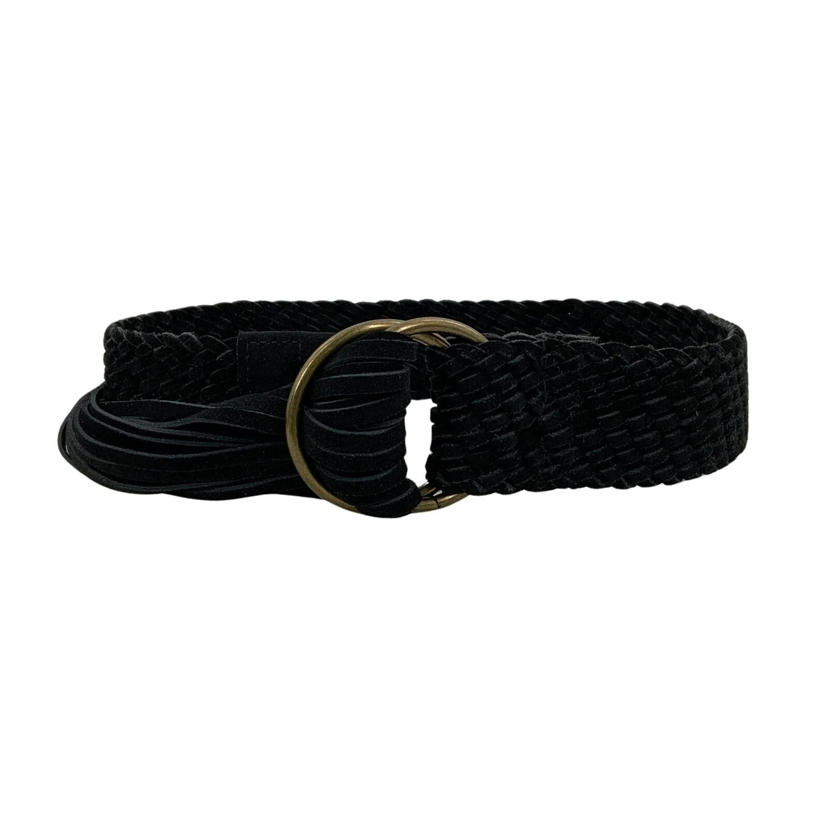 Women Wide Suede Leather Woven Braided Boho Vintage Flexible Size Tassel Belt