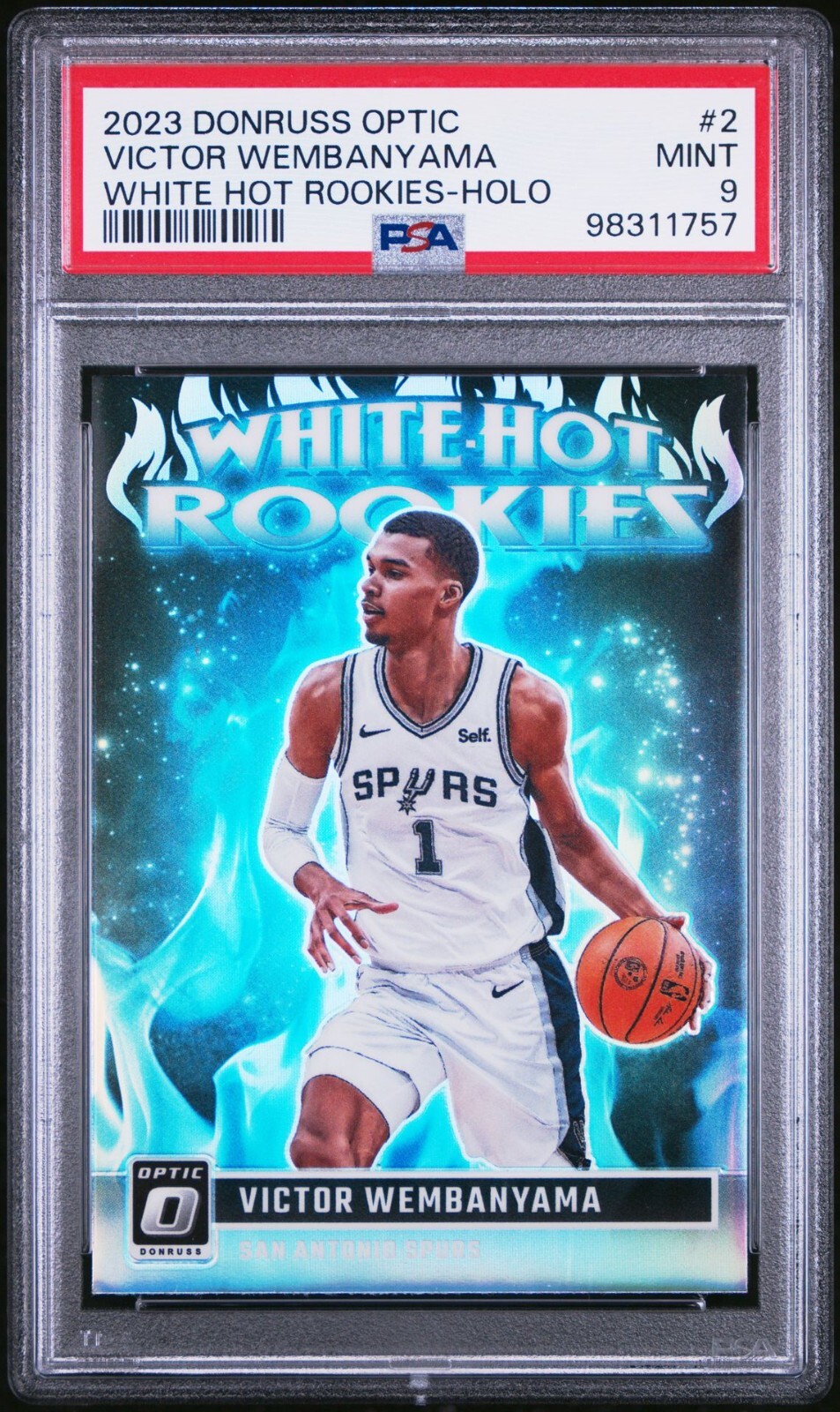 Victor Wembanyama 2023 Optic #2 White Hot Rookies Holo PSA 9 Mint Rookie Card