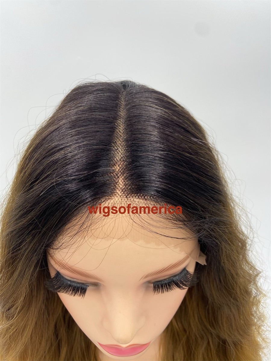 Golden blonde wig ombré black on roots26 inch long lace front middle part Amazon.com : Ombre Blonde Lace Front Wigs with Black Roots  main image 4