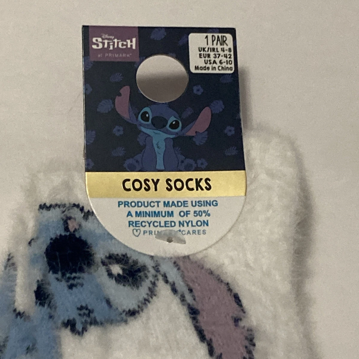 Primark Stitch Acogedores Calcetines Agarre Disney EE. UU. 6-10 Slouch Blanco Azul Alien Difuso Nuevo