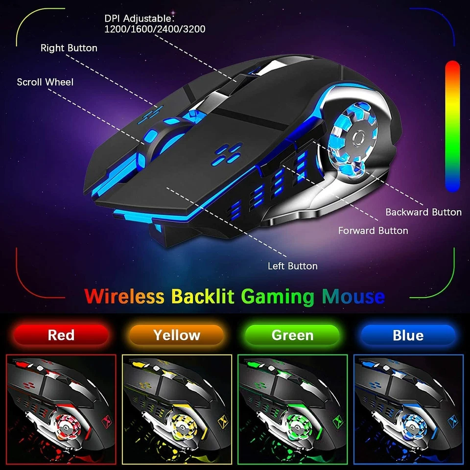 Rechargeable Wireless Gaming Keyboard and Mouse RGB Backlit Set & Mat 32.5x12in - Image 3 of 4