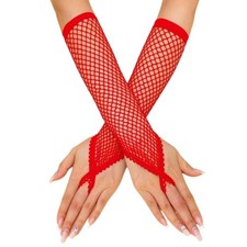 Fingerless Long Fishnet Gloves Black Elbow Length Mesh Gloves Rave Prom Red