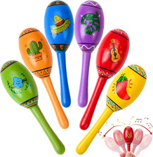 6 Pc Mini Wooden Maracas for Kids, Cinco de Mayo Fiesta Party Favors Set Shakers