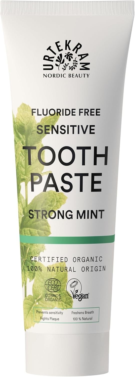 Urtekram Flouride Free Strong Mint Toothpaste - Vegan - Organic - Natural Ingre