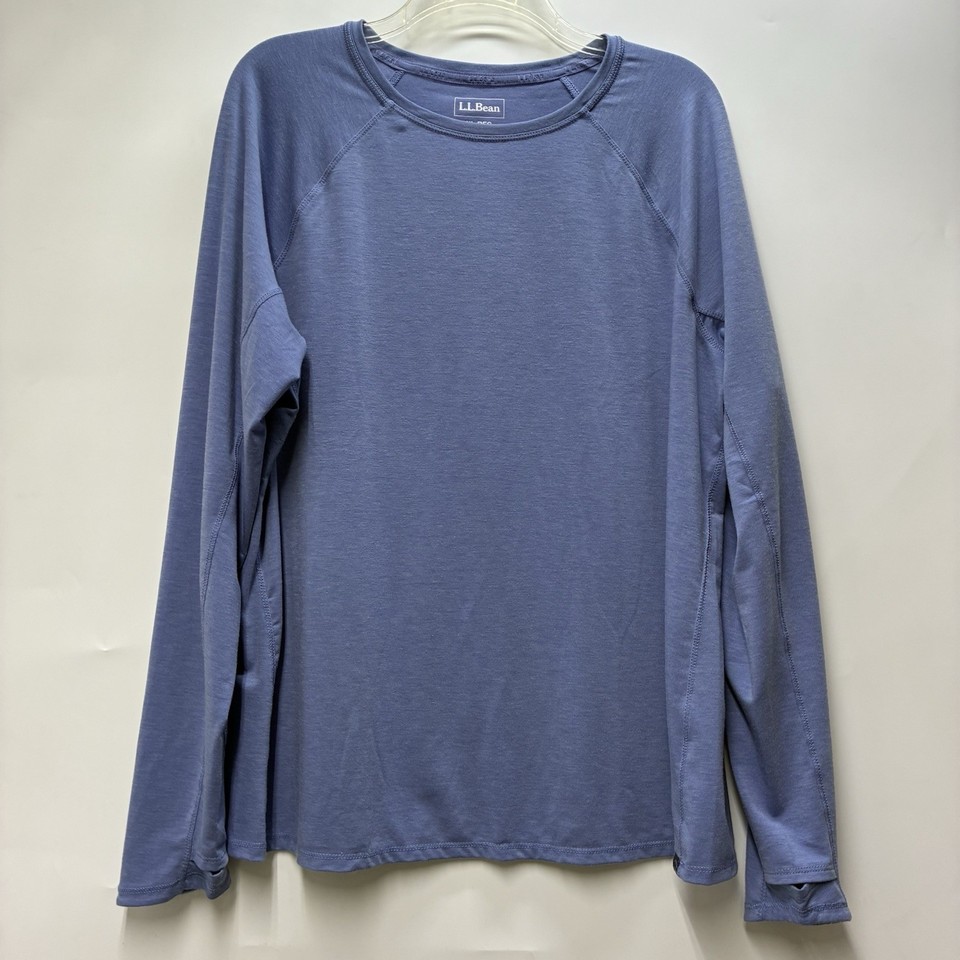 LL Bean XL Blue Sunsmart Tee Long Sleeve Shirt 513113 Lyocell Stretch Crewneck