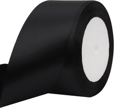 Black Solid Satin Ribbon 2 Inch 25 Yards Solid Polyester Fabric Ribbon for Gift