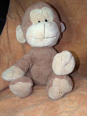FAO Schwartz 18  Sitting Monkey, Embroidered Logo On Left Foot, Brown/Tan, RARE