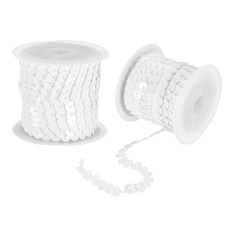 2Pcs 5 Yards x 0.24 Inch Flat Sequin Strip Spangle Sequins Trim White