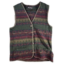 Tribal Vintage Knit Vest Southwestern Blanket Stitch Green Burgundy Small Wool