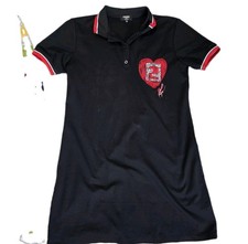 Rare Fendi Womans Black Polo Shirt Size M Embroidered Heart Fendi Logo