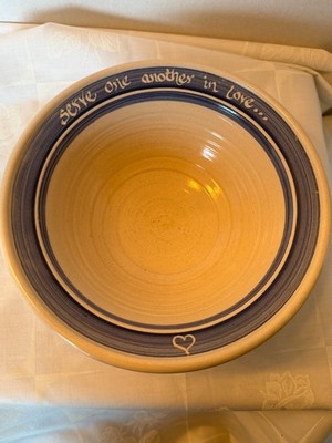 Vintage Blue Salt Glaze Eldreth Pottery Bowl Serve One Another w/Love Wedding