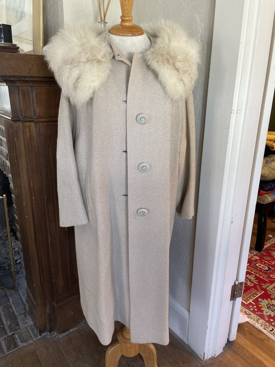 Vintage 1950's Coat With Fur Collar Ivory White Swing Coat Wool