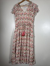 Gibson Latimer Tiered Beachy Maxi Floral Lined Dress W/ Tassels Size XL