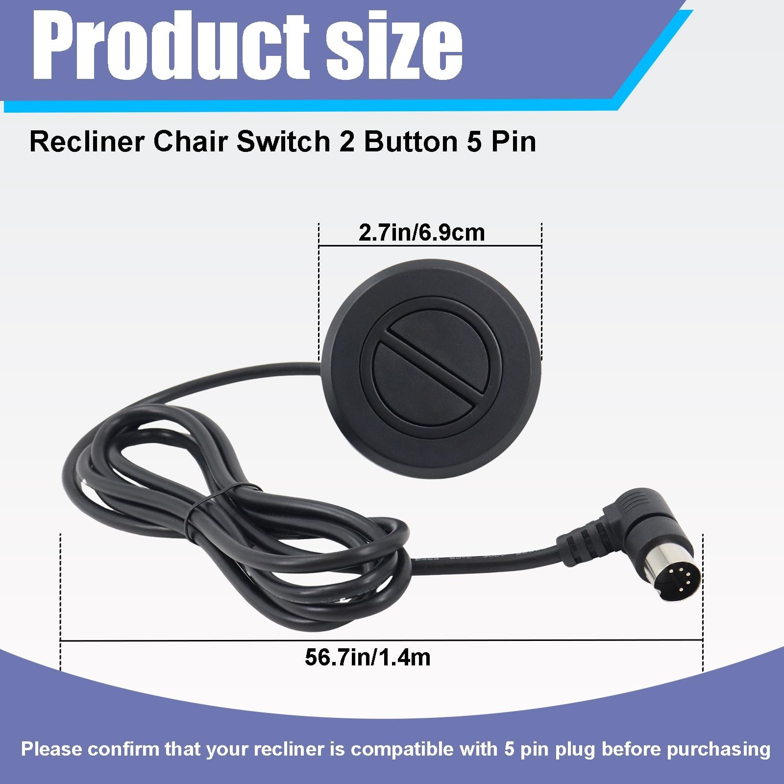 Power Recliner Switching with Two Button Five Pin Plug for Electric Sofa Lift...