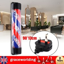 Rotating Barbers Pole Red White Blue Light Salon Shop Sign Outdoor Wall Light
