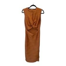 Twist-Front Cutout Midi Dress in Rust Orange