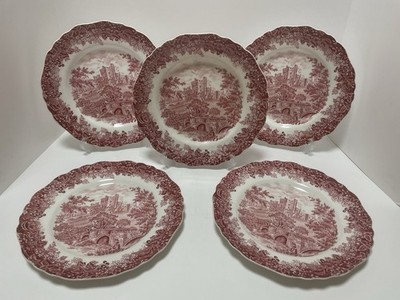 J&G Meakin Romantic England Derbyshire Haddon Hall 10  Dinner Plate Deep Red Lot
