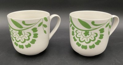 Martha Stewart HUDSON Coffee Mugs Lime Green & White Set Of 2