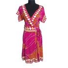 Diane von Furstenberg Silk Wrap Dress Women 2 Pink Orange Tribal Print Resort