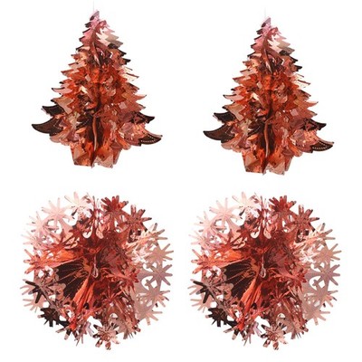 Weihnachten Folie Decke Dekorationen Rotgold - Set 4 30cm Baum Und Kugel Set