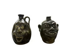Lanier Meaders Signed Face Jug & signed Michael-Melvin Crocker Face Jug -2 jugs 