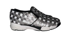 (b1/15N) Tenis Pinko Italia Zapatos sin cordones Azul Lentejuelas Cuadros Sin cordones Talla 10 EE. UU.