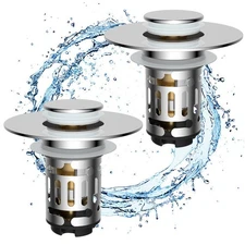2 Pack 3 in 1 Bathroom Drain Hair Catcher Bath Stopper Plug Sink Strainer Filter