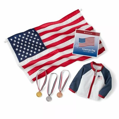 New in Box American Girl Doll TEAM USA Medal Ceremony Jacket Flag Gold medals