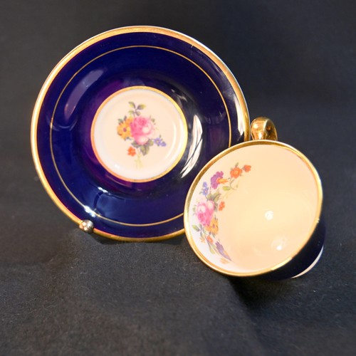Syracuse China O.P.Co. Cobalt Blue Floral Cup & Saucer 1920-1960 Old Ivory USA - Picture 8 of 24