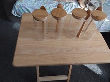 Set of 4 Airtight Glass Jars with Bamboo Lids Spoons, 17 oz