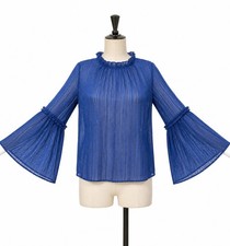 Lulus Blue Sheer Chiffon High Neck Ruffle Bel...