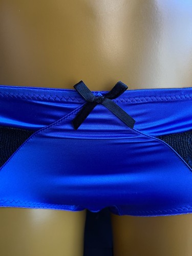 Curvy Kate Flaunt Suspender Knickers, Cobalt Blue Sheer Mesh Liquid Satin, UK 12 - Picture 8 of 12