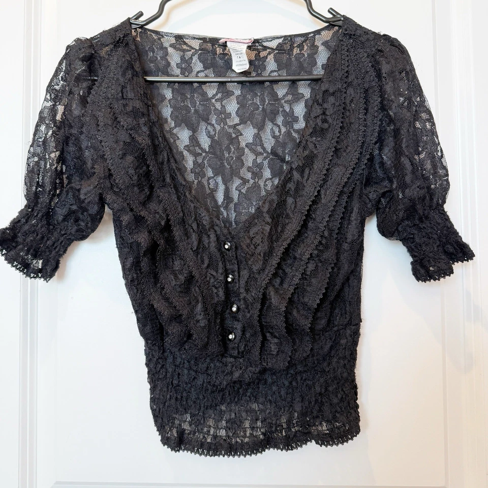 Top coqueta gótica romántica transparente para mujer talla mediana victoriana suave niña Y2K Foto 3 de 4