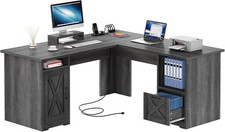 L Shaped Desk with Power Outlets, 60 Inch puter Desk Corner