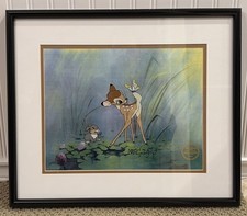 Disney  Bambi and Thumper Framed Sericel Signed By Marc Davis w/ COA 19"x16.5"