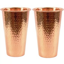 Pure Copper Water Glass Hammered Drinking Tumbler Set Of 2 PC 450ml Capacity