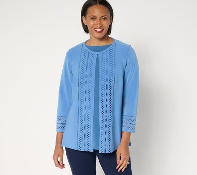 Susan Graver LK Fusion Plus Regular Laser Cut Cardigan Blue Maze 2X New